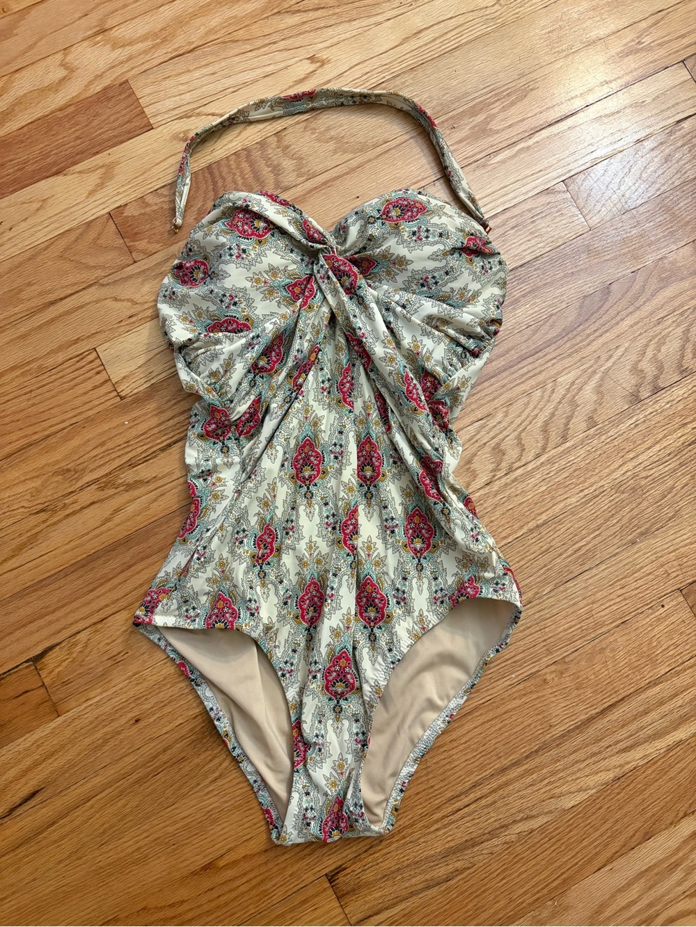 J. Crew Cream One-Piece Swimsuit with Pink Paisley Print